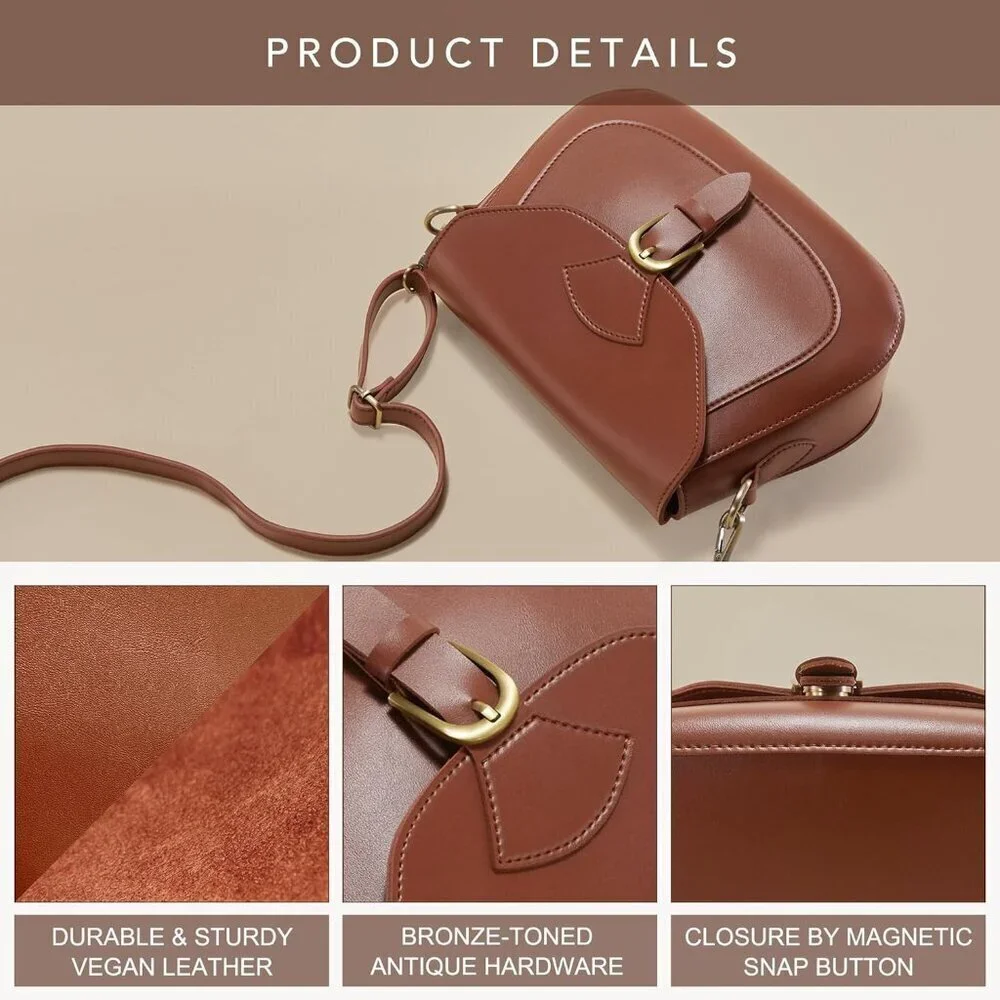 Vintage Vegan Leather Crossbody Saddle Bag Womens Casual Retro Purse